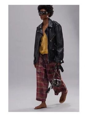 R13 Cropped Wide-Leg Pants in Overdyed Purple Plaid